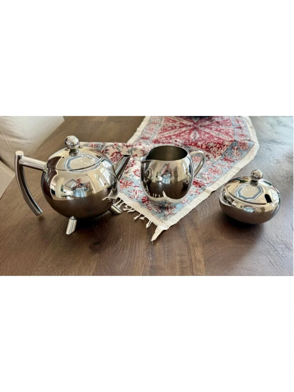 Bredemeijer Bella Crome outside stainless Steele inside. 6 pieces modern, atomic